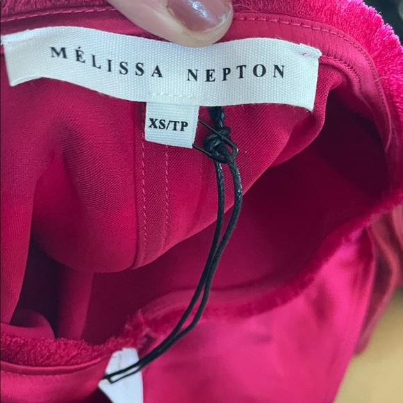 Melissa Nepton Fuchsia Satin fringe neck satin top - Picture 2 of 5